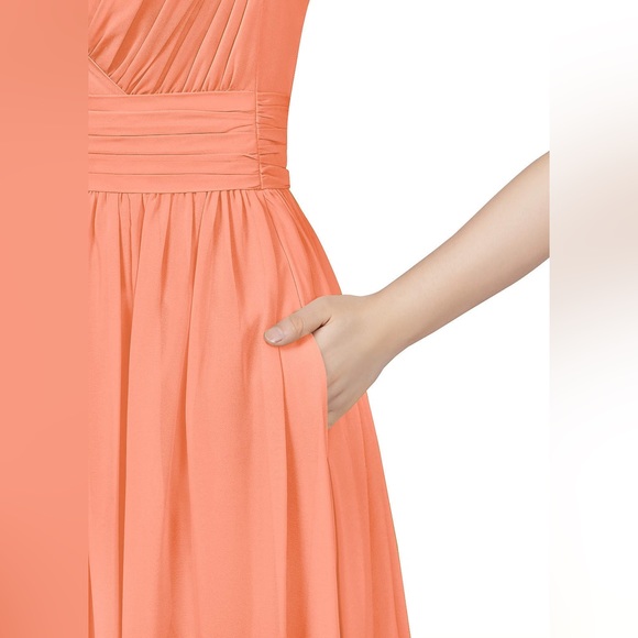 Azazie Bridesmaid Halter with pockets - Veronica in Sunset (orange/peach) Color - Picture 4 of 7